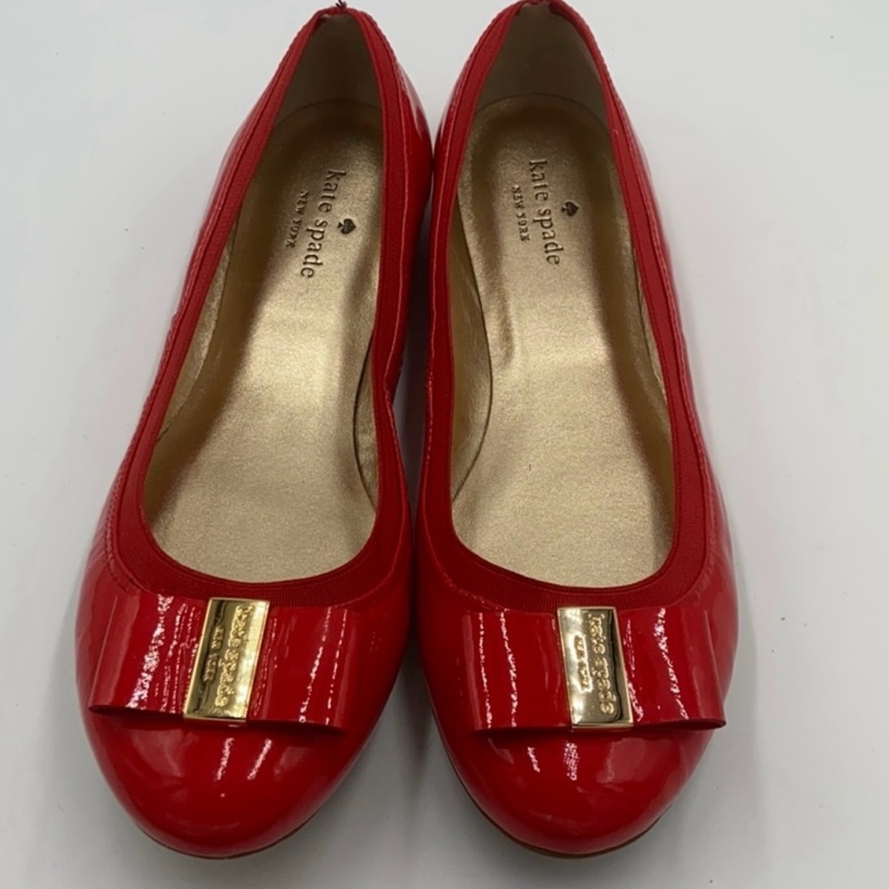 Kate Spade Red Flats with Gold Bow Women’s Size 10